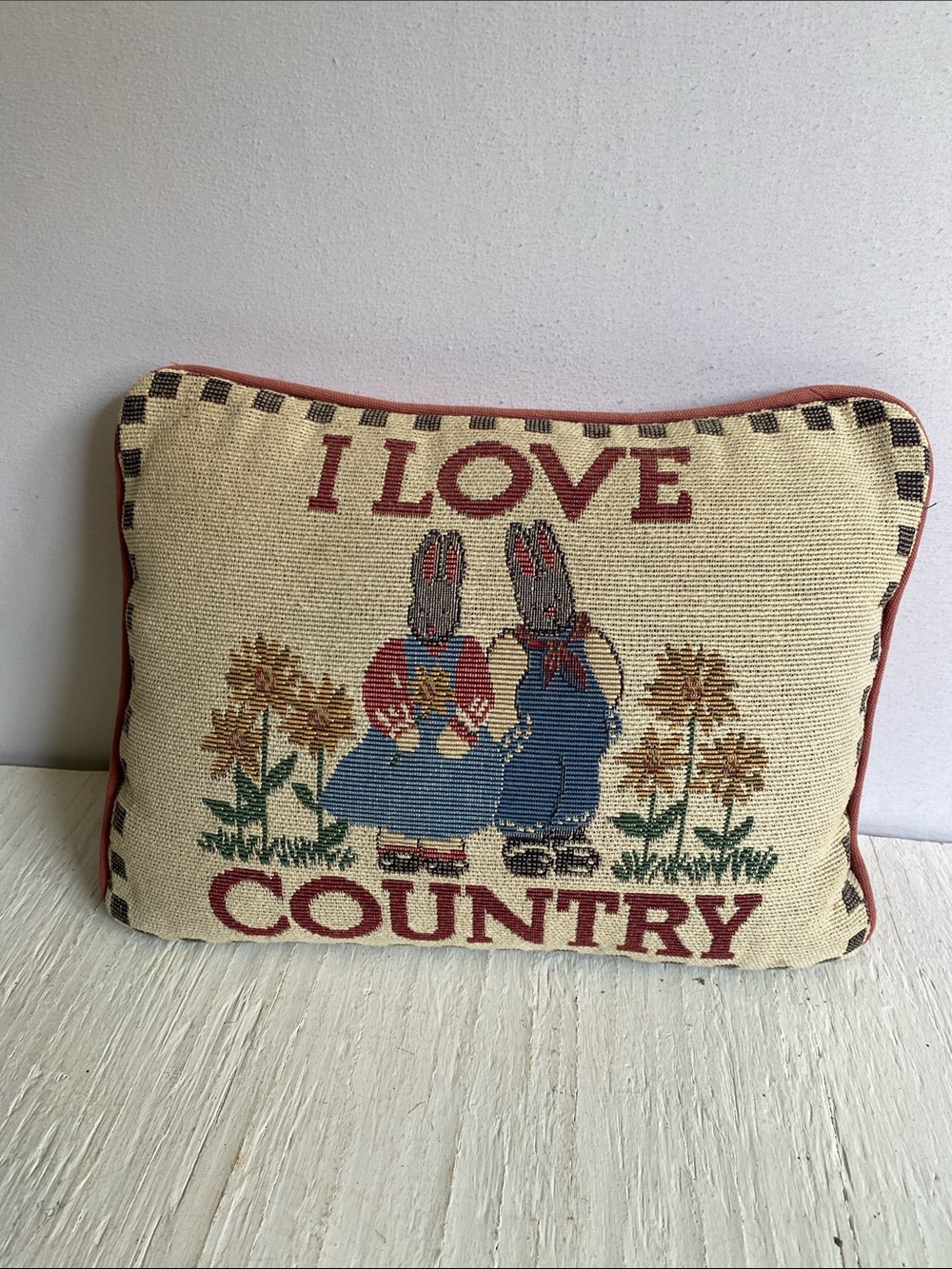 I Love Country Bunny Tapestry Pillow - Cream, Red, Blue
